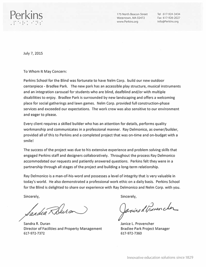 Perkins recommendation letter for Nelm